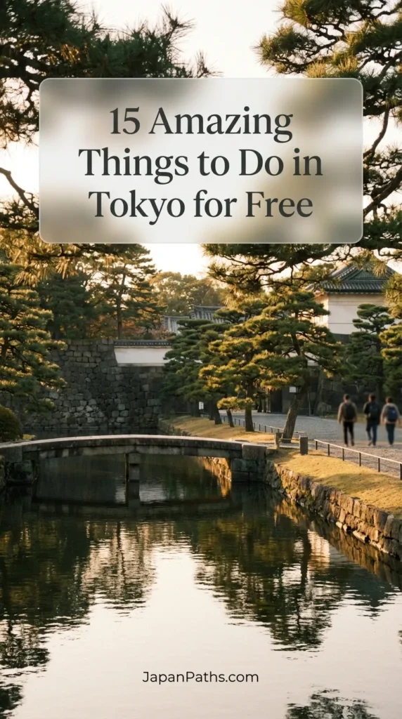 A scenic view of a traditional Japanese shrine gate in Tokyo surrounded by visitors. This image illustrates the guide on 15 Amazing Things to Do in Tokyo for Free, helping travelers experience Japan travel without breaking the bank. Features tips for visiting Meiji Shrine, Ueno Park, and Tokyo skylines while exploring Japanese culture.