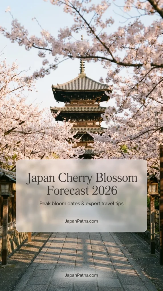 Stunning view of pink cherry blossoms framing a traditional pagoda and Mount Fuji in the distance. This image represents the peak bloom predicted in the Japan Cherry Blossom Forecast 2026. An essential guide for Japan Travel enthusiasts looking to experience authentic Japanese Culture and the magical sakura season in Tokyo and Kyoto.